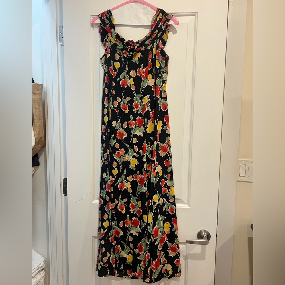 RIXO Black Yellow Red Sleeveless Sundress Maxi